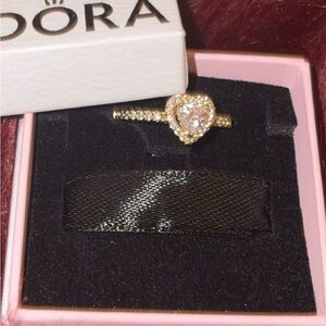 Pandora Gold Heart Ring with Pink Center Stone and Halo